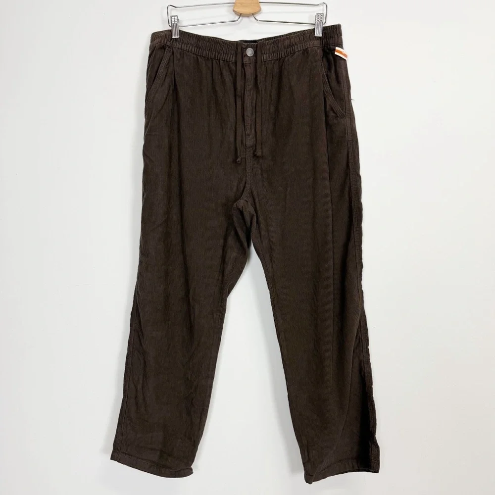 Cotton On Elastic Worker Pants Mens 2XL Brown High Rise Corduroy Drawstring